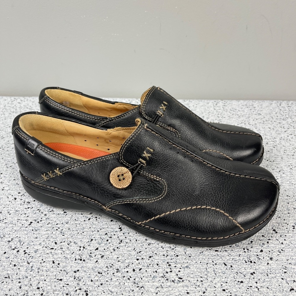 Clarks Unstructured Un.Loop Slip On Shoes Womens 7.5 Wide Black‎ Leather